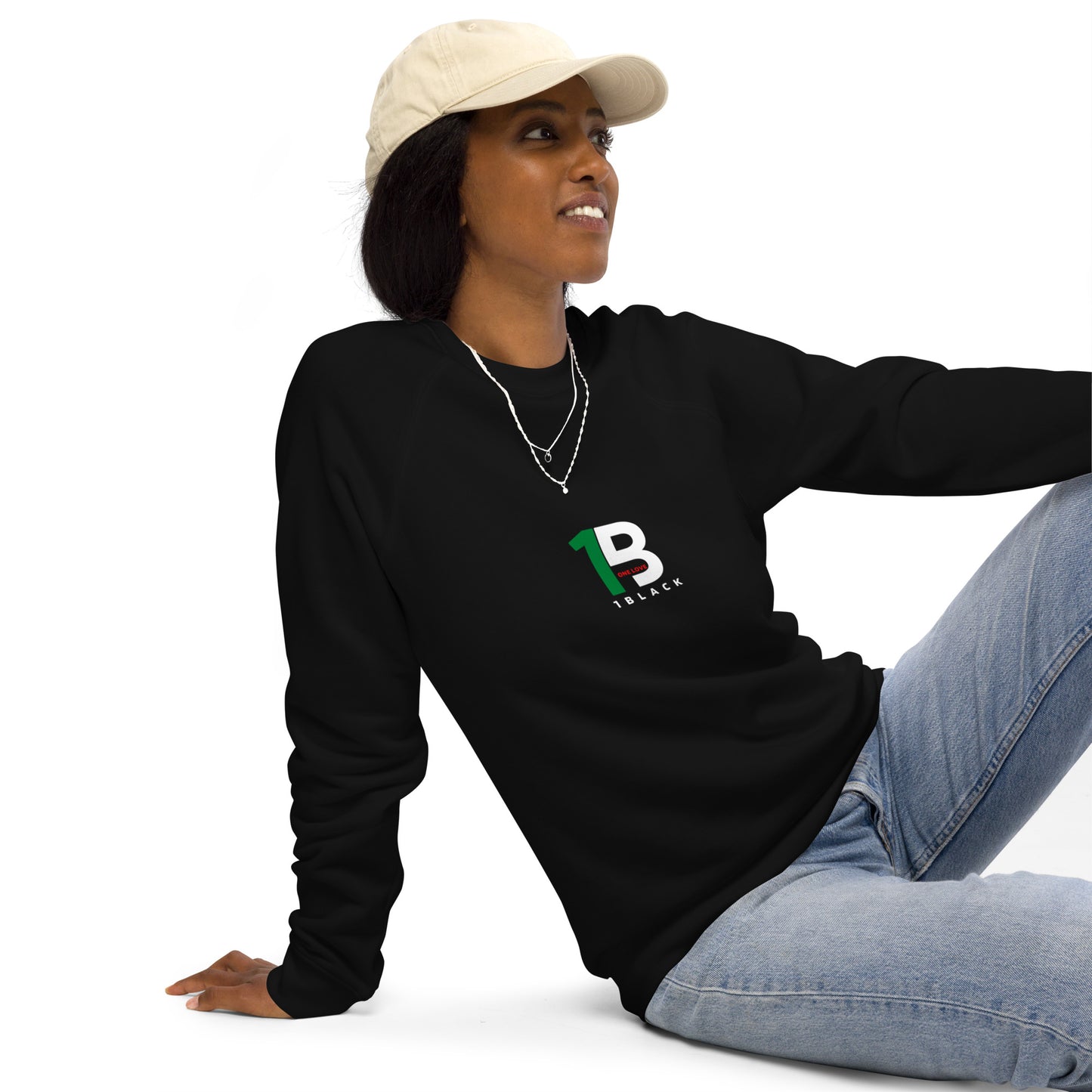 1Black organic raglan sweatshirt